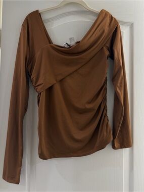 H&M Brown Asymmetric Long-Sleeve Top